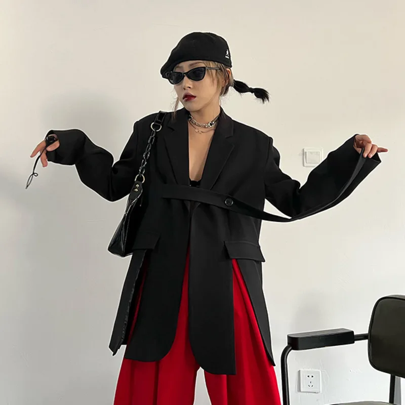 HKSH Spring Autumn New Women Blazer Niche Design Split Hem Ribbon Elegant Casual Fashion Chic Jacket High-end Trend Coat HK17058