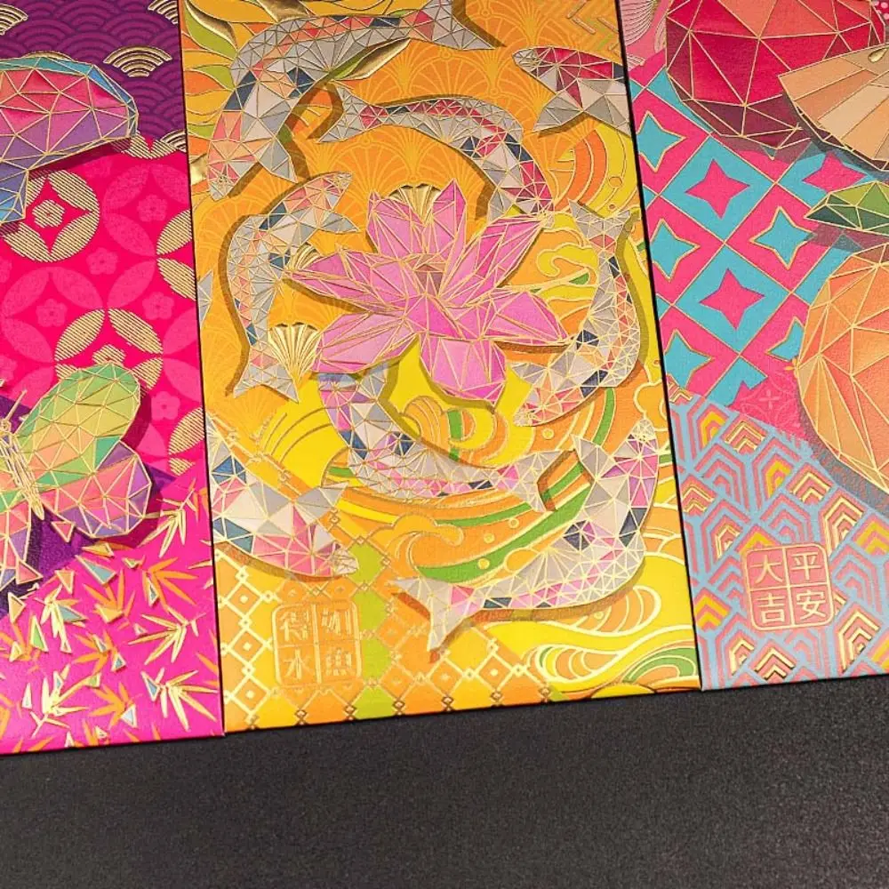 6Pcs/set New Year Decorations Red Envelope Chinese Dragon Year Greeting Card Money Pocket Bronzing Flower Printed Luck Money Bag