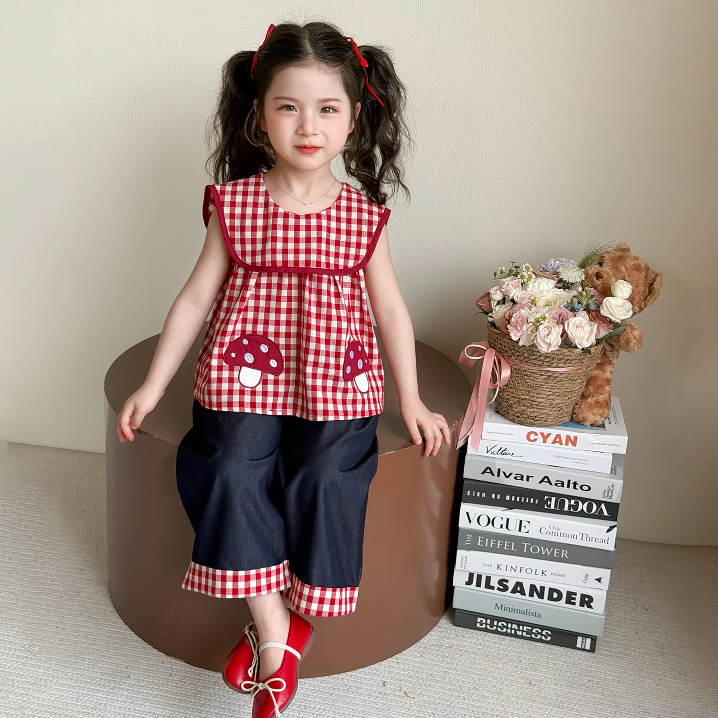 Girls' Korean version set 2026 new checkered vest summer outfit children's good-looking two-piece set