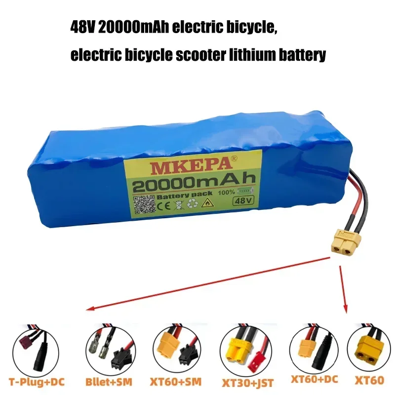 

13S3P 48V 20Ah Lithium Battery Pack 500W 350W with BMS for 54.6V E-bike Electric Bicycle Scooter Balanced charging,XT60 JST