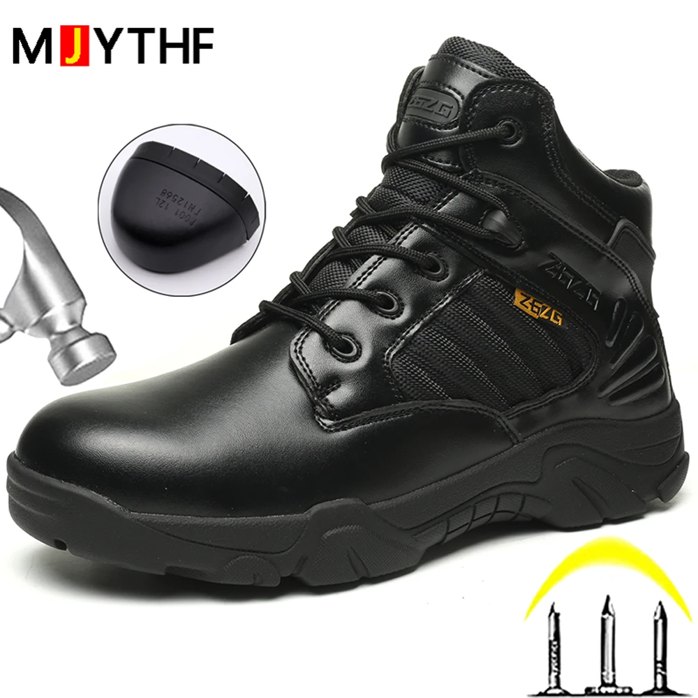 Men's Anti Smashing Anti Piercing Combat Boots Outdoor Desert Boots Wear-resistant Protective Work Boots Steel Toe Shoes Safety