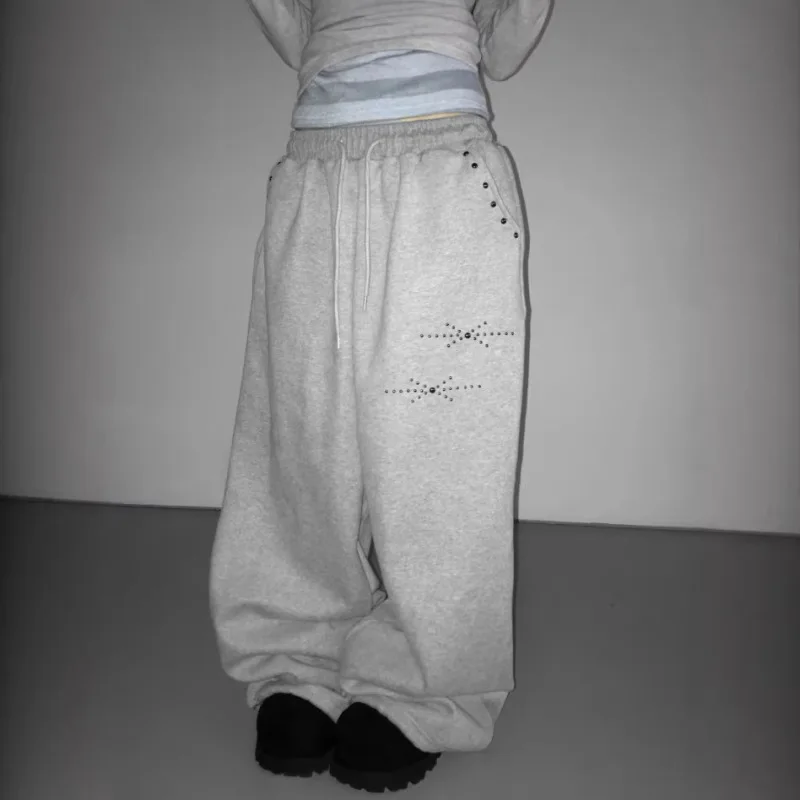 Damen Strass-Verzierte Baggy Sweatpants, Y2K Streetwear Weites Bein Jogginghose mit Kordelzug 2026