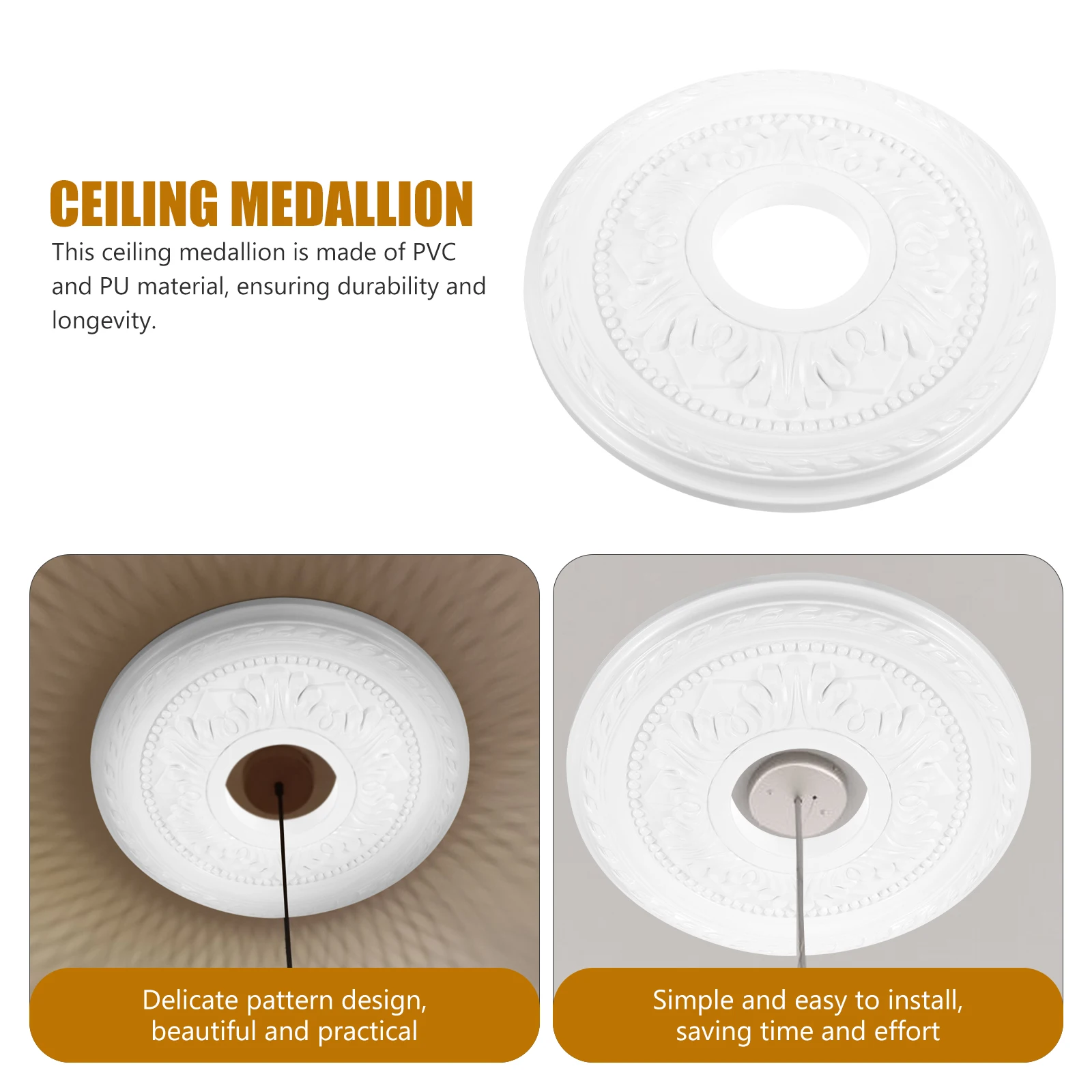 

1pcs Ceiling Lamp Base PU PVC White Round Medallion Ring for Light Fixtures Home Office French Style Decorative