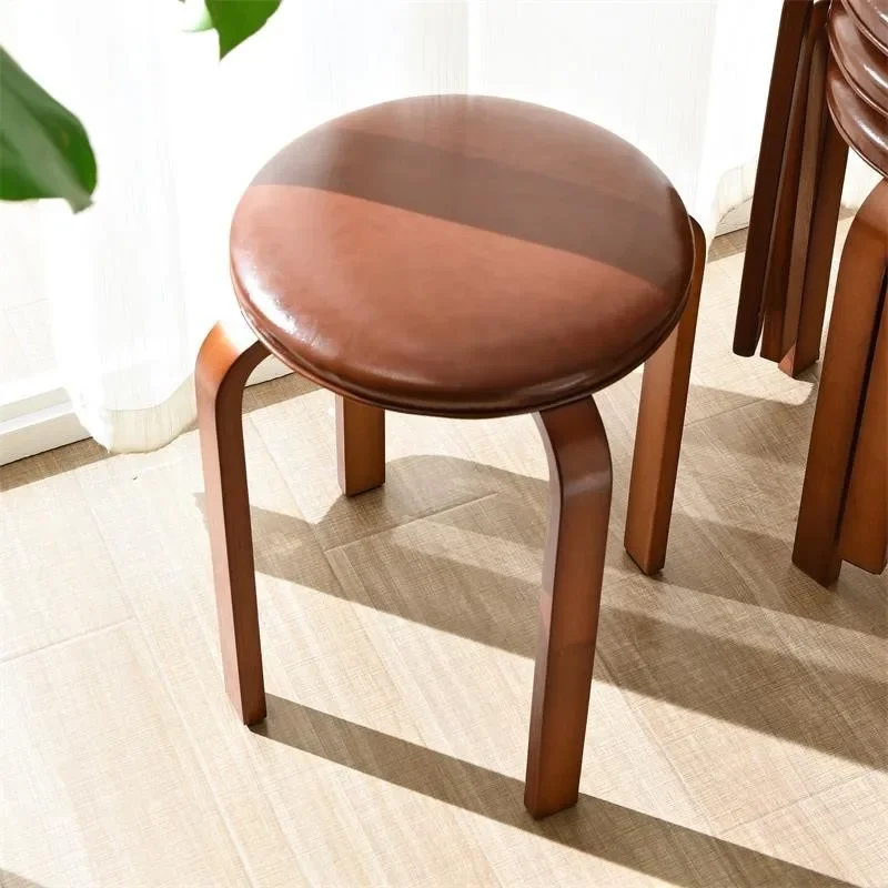 Solid Wood Stool Home Dining Stool Soft Bag Top Round Stool Living Room