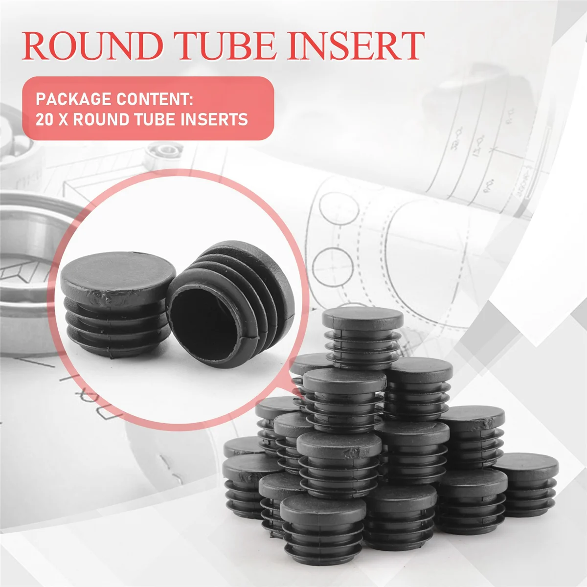ABNP 20 Pcs Black Plastic 25mm Dia Blanking End Caps Round Tube Insert