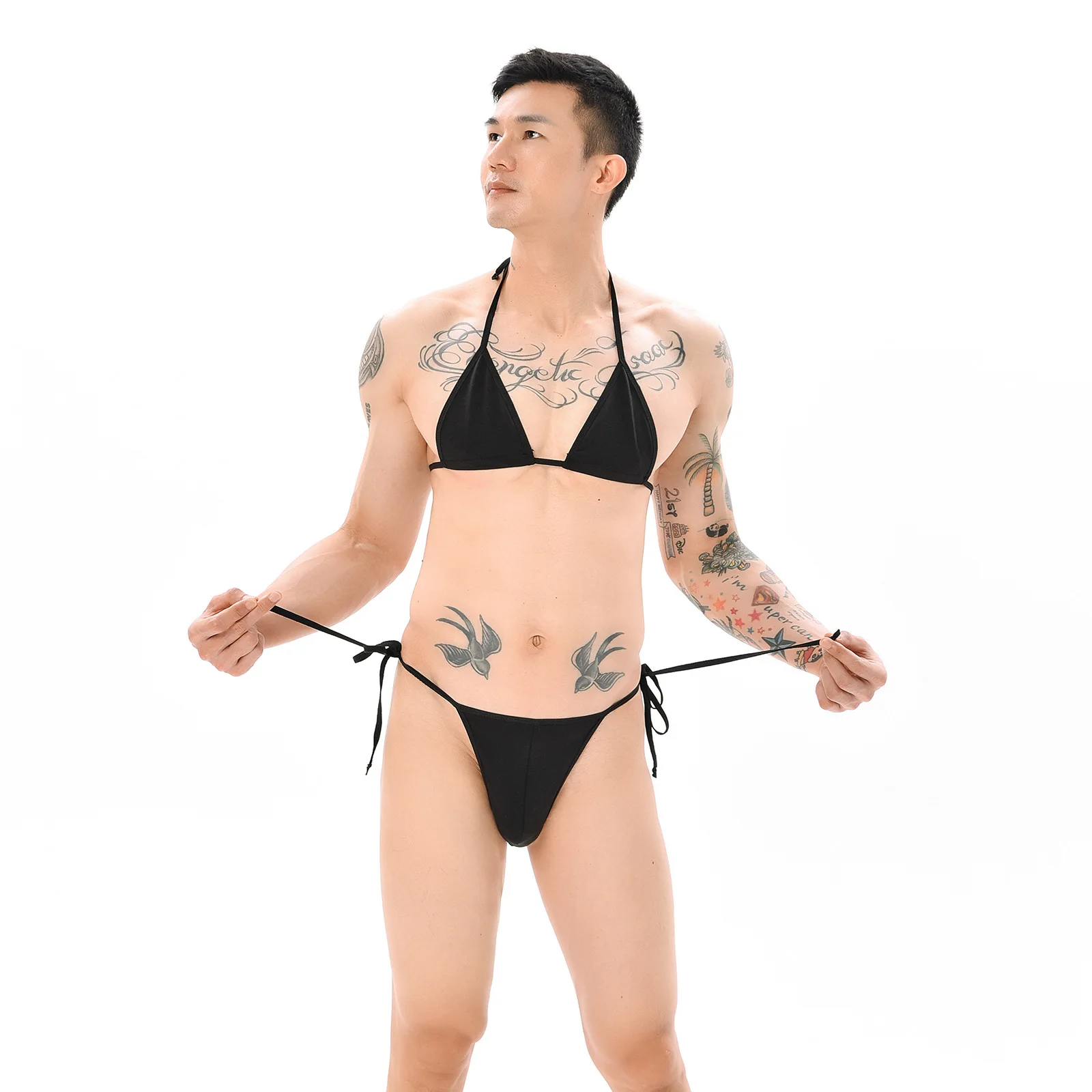 

2 шт. в комплекте, мужское сексуальное женское белье, сексуальный бюстгальтер и стринги, трусики-стринги, нижнее белье, бикини для трансвеститов, костюм на бретельках для геев