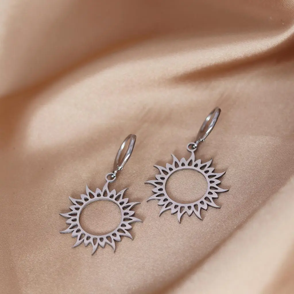 Stainless Steel Handmade Sun Symbol Hoop Earrings For WomenJewelry Talisman Earrings Gift