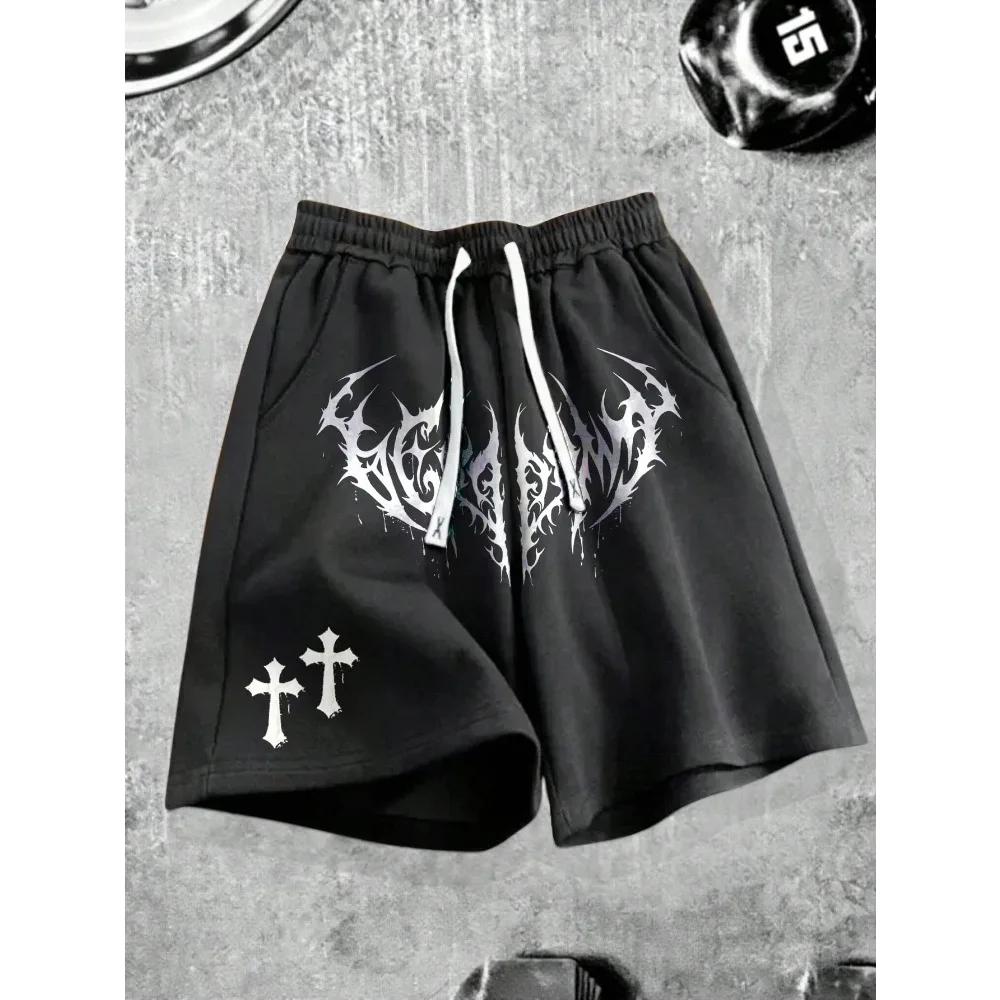 

Men's Cross Print Drawstring Waist Pockets Sports Shorts Casual Fashion Trend Sport Shorts Streetwear gym shorts