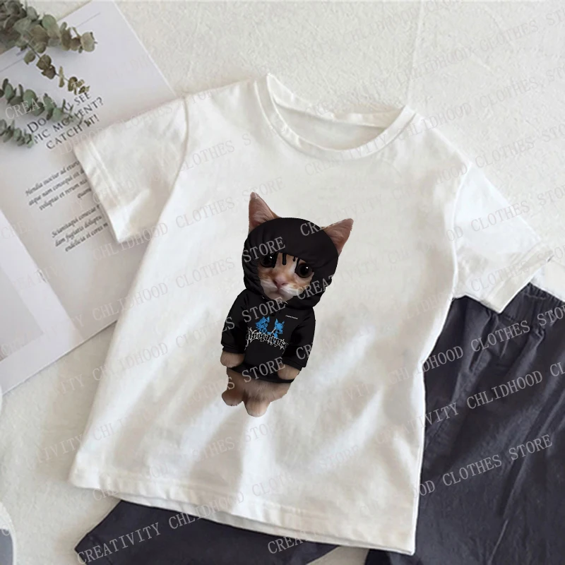 New Children T-shirt Funny Cat 3D Print Girl Boy Kids Kawaii Short Sleeve Tee Shirt Sweetshirts Fashion Casual Clothes Tops