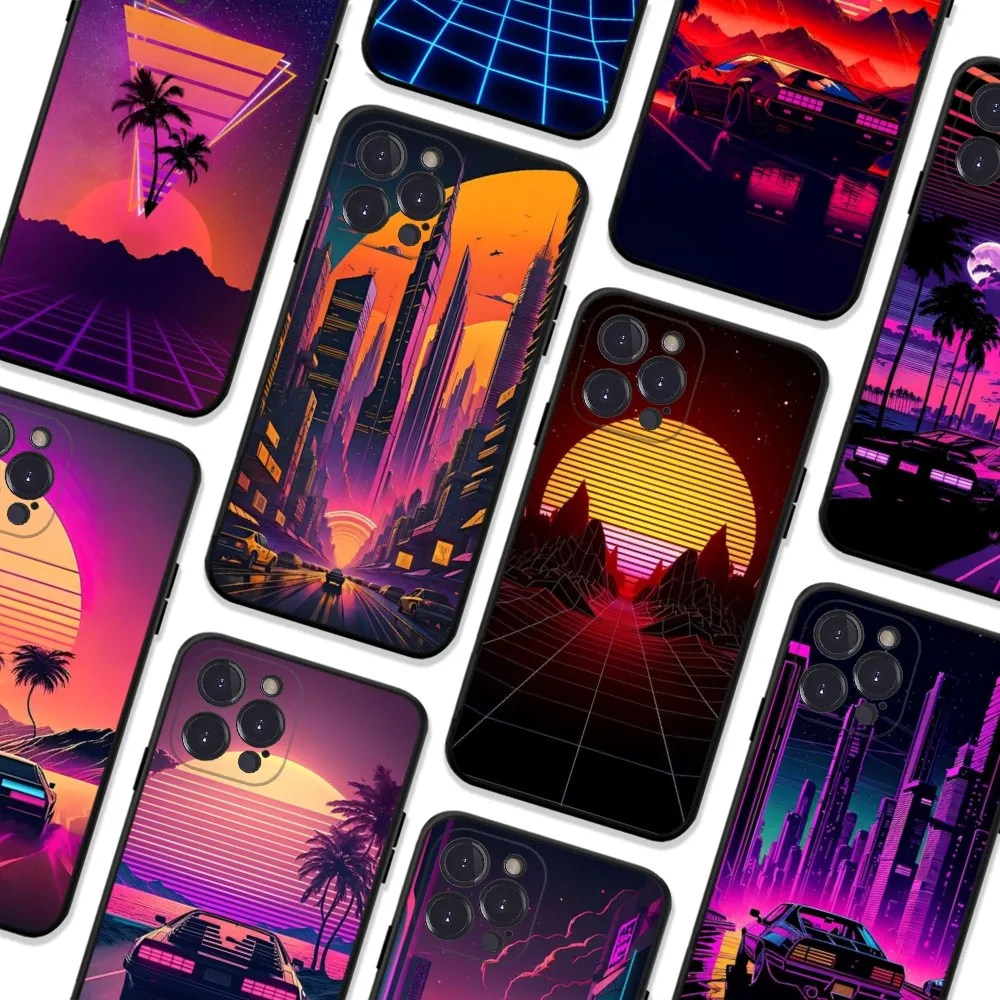 Synthwave Retro 80s Neon colorful Phone Case For iPhone 6 7 8 Plus 11 12 13 14 Pro SE 2020 MAX Mini X XS XR Back Funda Cover