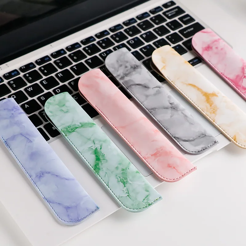 Marbling PU Leather Pencil Bag Pens Cover Case Sleeve for Students Teachers Staff Pens Protective Case 16*3.6cm