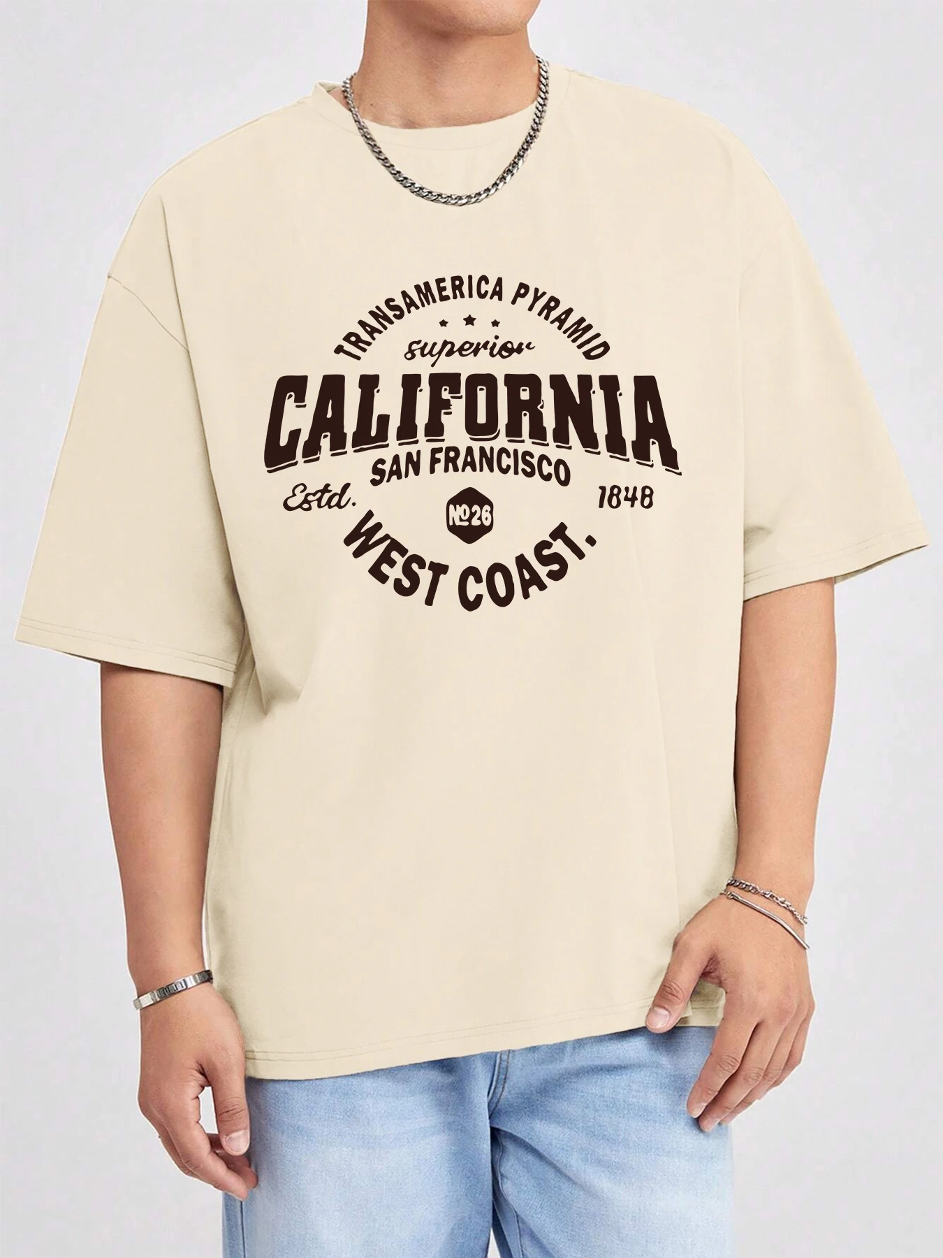 Camisetas con estampado de San Francisco de la costa oeste de California, ropa de calle de verano con cuello redondo, ropa de algodón de gran tamaño, camiseta informal de Hip Hop