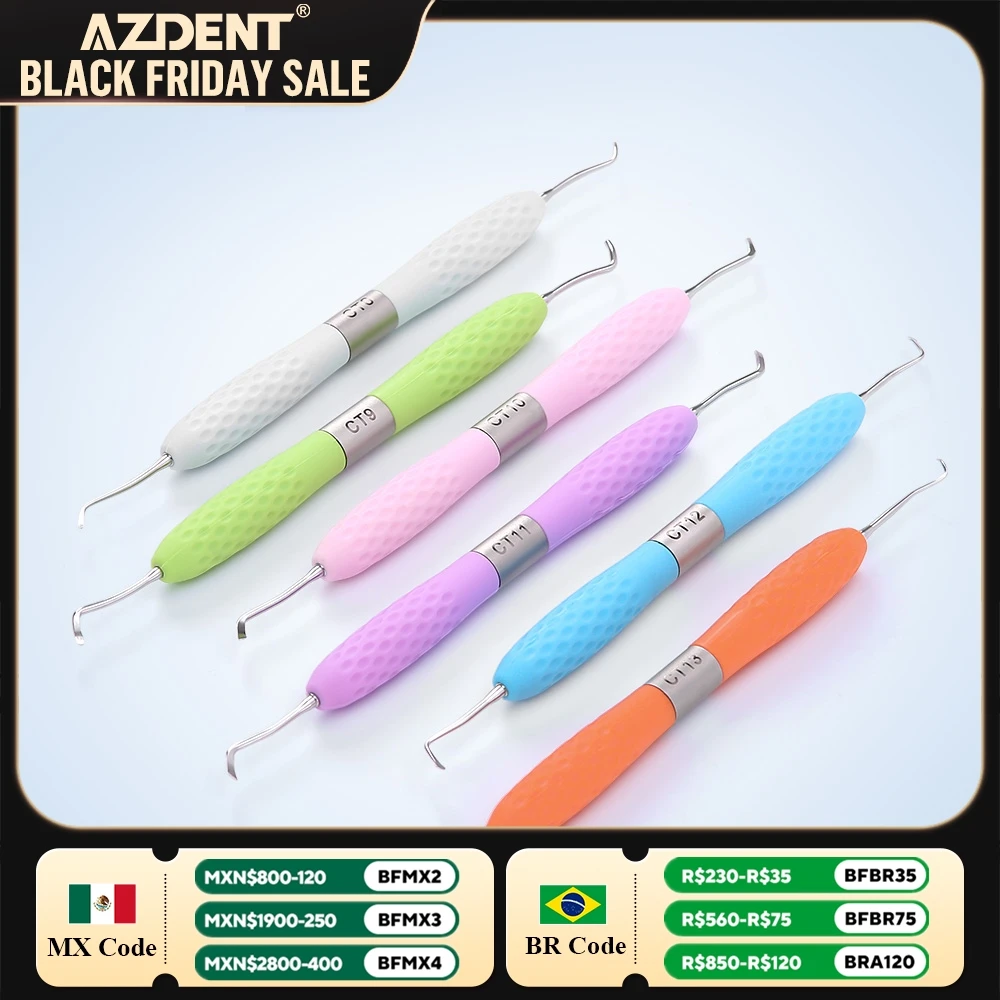 6PCS/Set Dental Restoration Instrument AZDENT Enamel Chisel Set Spoon Excavator Gingival Margin Trimmer Cord Packer Repair Probe