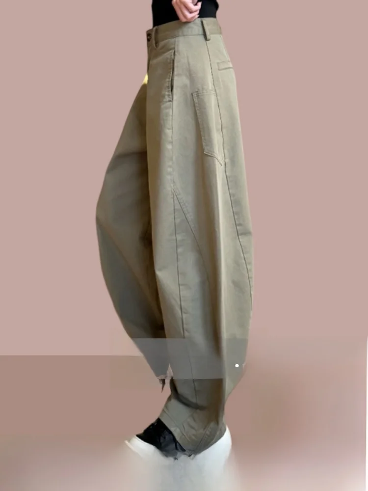 

Ретро-брюки-карго с широкими штанинами для женщин, джинсовые, осенние, с высокой талией, прямого кроя, с декоративными элементами, с высокой эластичностью