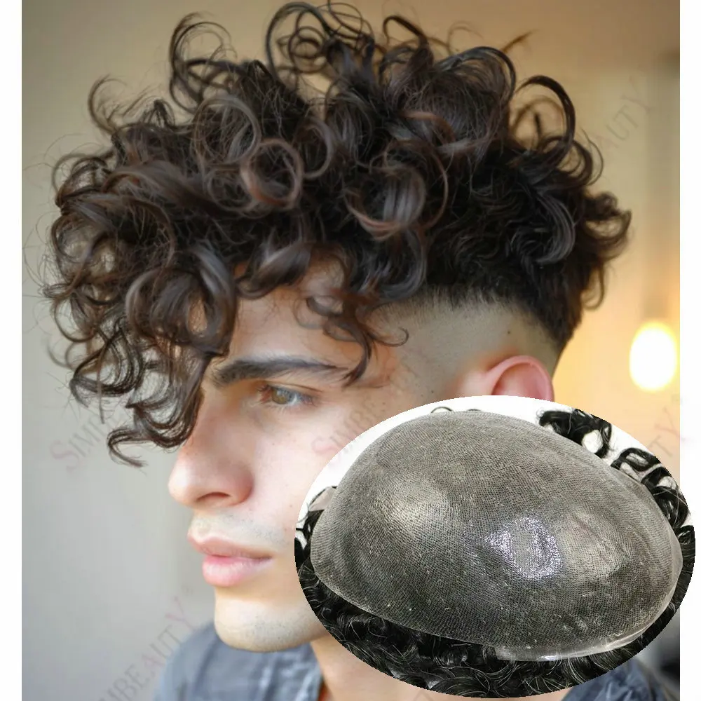 

28 мм вьющаяся супер тонкая основа для кожи 0,06-0,08 мм Vloop мужской парик блондинка коричневый человеческие волосы невидимая линия волос мужской капиллярный протез