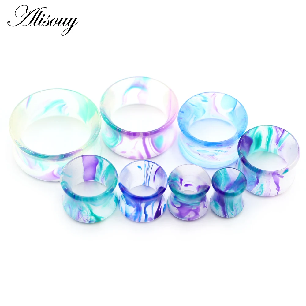 Alisouy 2PC 8mm-25mm Clear Smog Acrylic Hollow Double Flared Ear Tunnels Plugs Expander Stretcher Gauges Body Piercing Jewelry