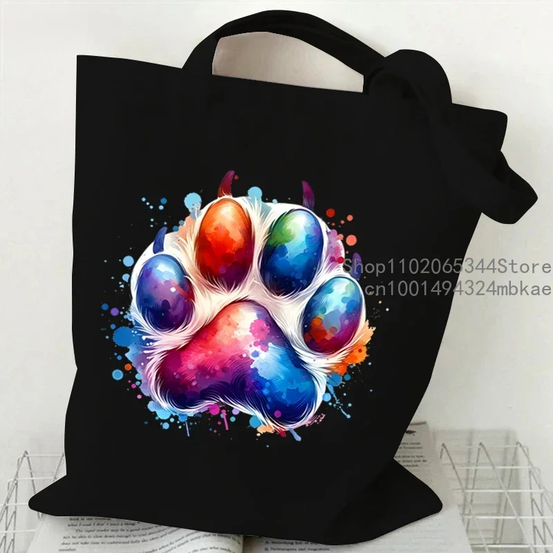 Casual Watercolor Style Cat Dog Paw Shoulder Bag Women Large Capacity Animal Lovers Handbags Fashion Trend Y2K Canvas Tote Bags