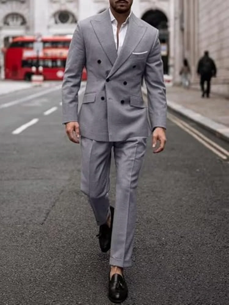

Двубортный серый мужской костюм, костюм homme mariage, подходит для деловых повседневных мероприятий, облегающий костюм из двух предметов для свадьбы, выпускного вечера