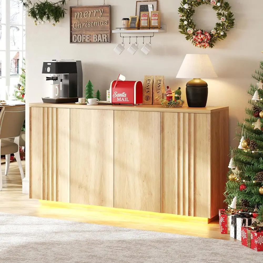 

Шкаф для хранения 63 Storage Cabinet с кофейным баром, 4 дверцами и 2 регулируемыми полками, буфет с LED-подсветкой для кухни