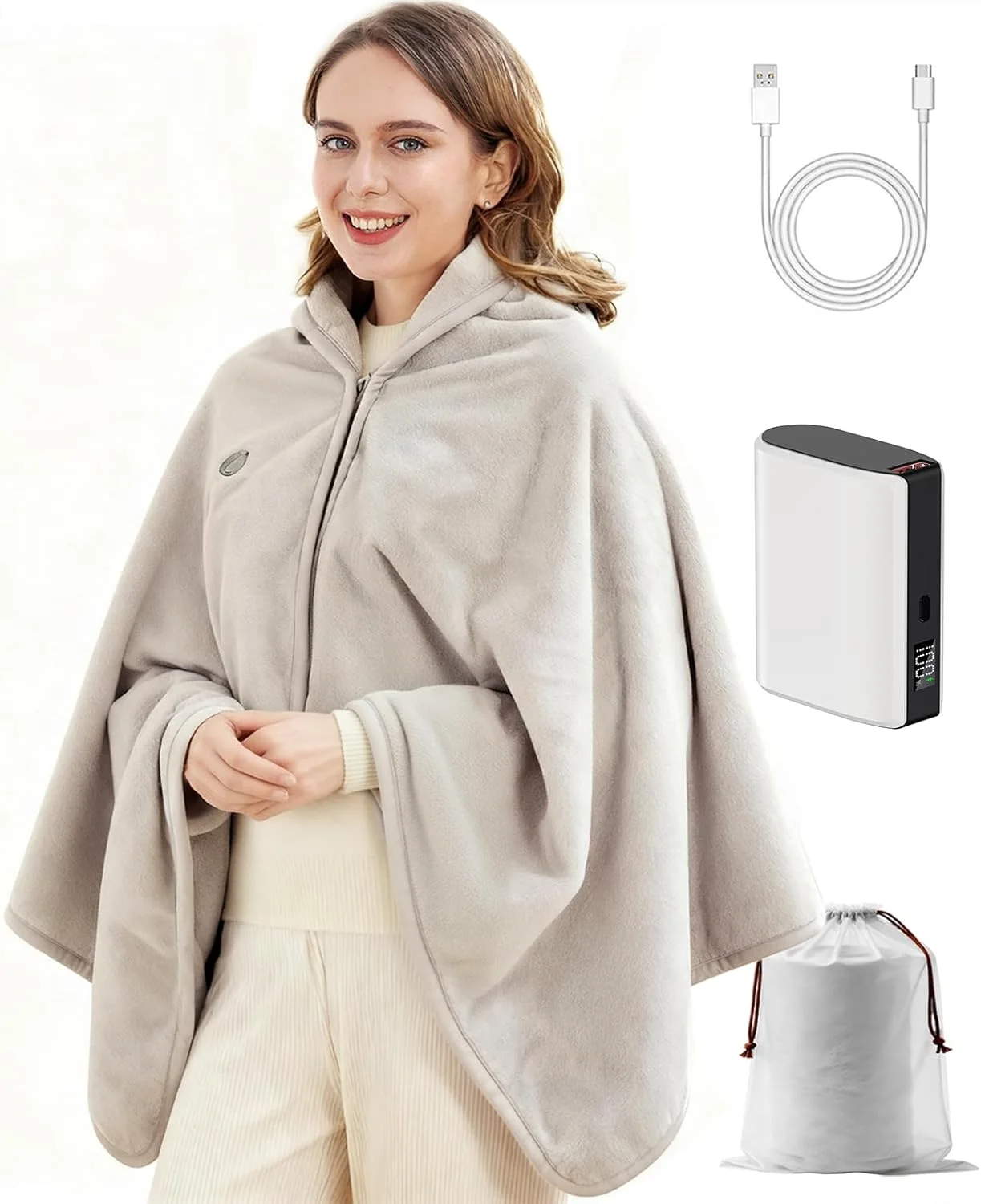 

USB Cordless Heated Blanket with Battery Pack, Portable Electric Shawl for Neck and Shoulder, 3 Heat Levels