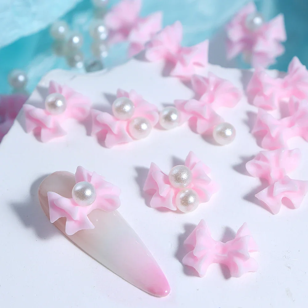 Kawaii 3D Bow Nail Art Charms, Mixed Pérolas de Imitação, Jóias de Resina, Acessórios para Decoração de Unhas