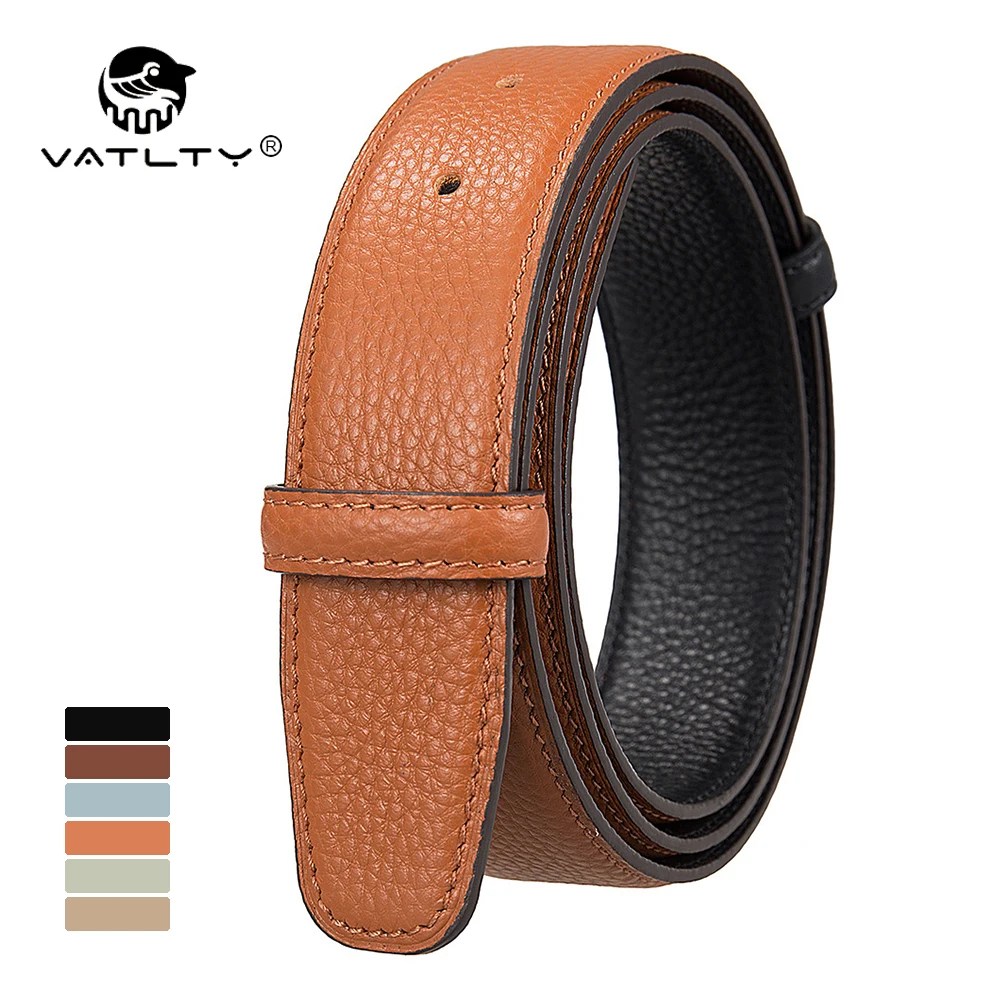 VATLTY Fashion Reversible Belt Natural Cowhide Two-Tone Leather Belt for Men 34mm Belt Without Buckle Male Belt Strap