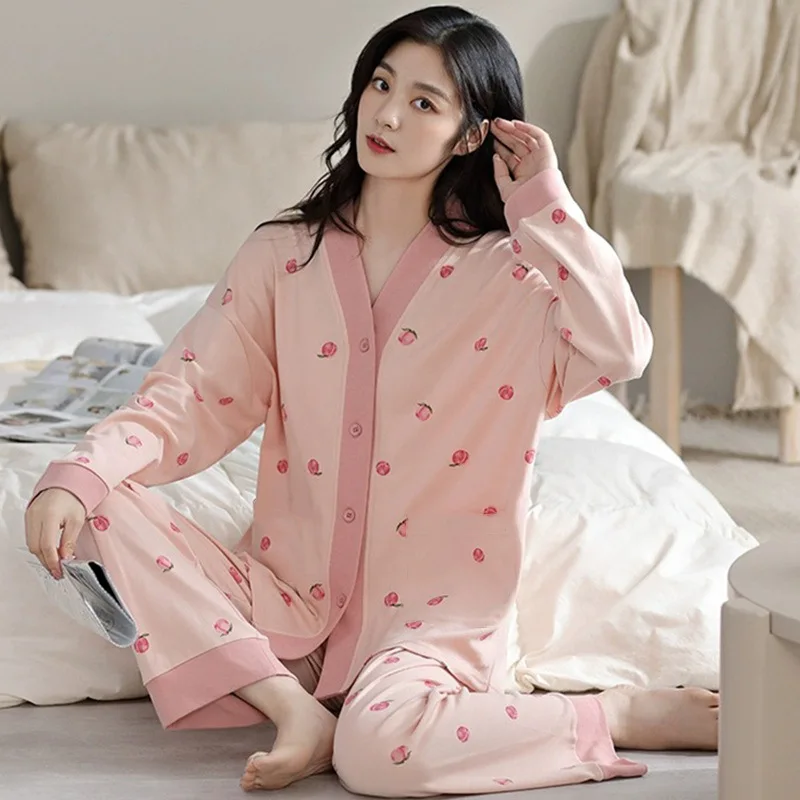 New Two-Piece Pajamas Ladies Spring And Autumn Long-Sleeved Homewear Autumn And Winter Models Ladies Casual Pajamas Homewear Set