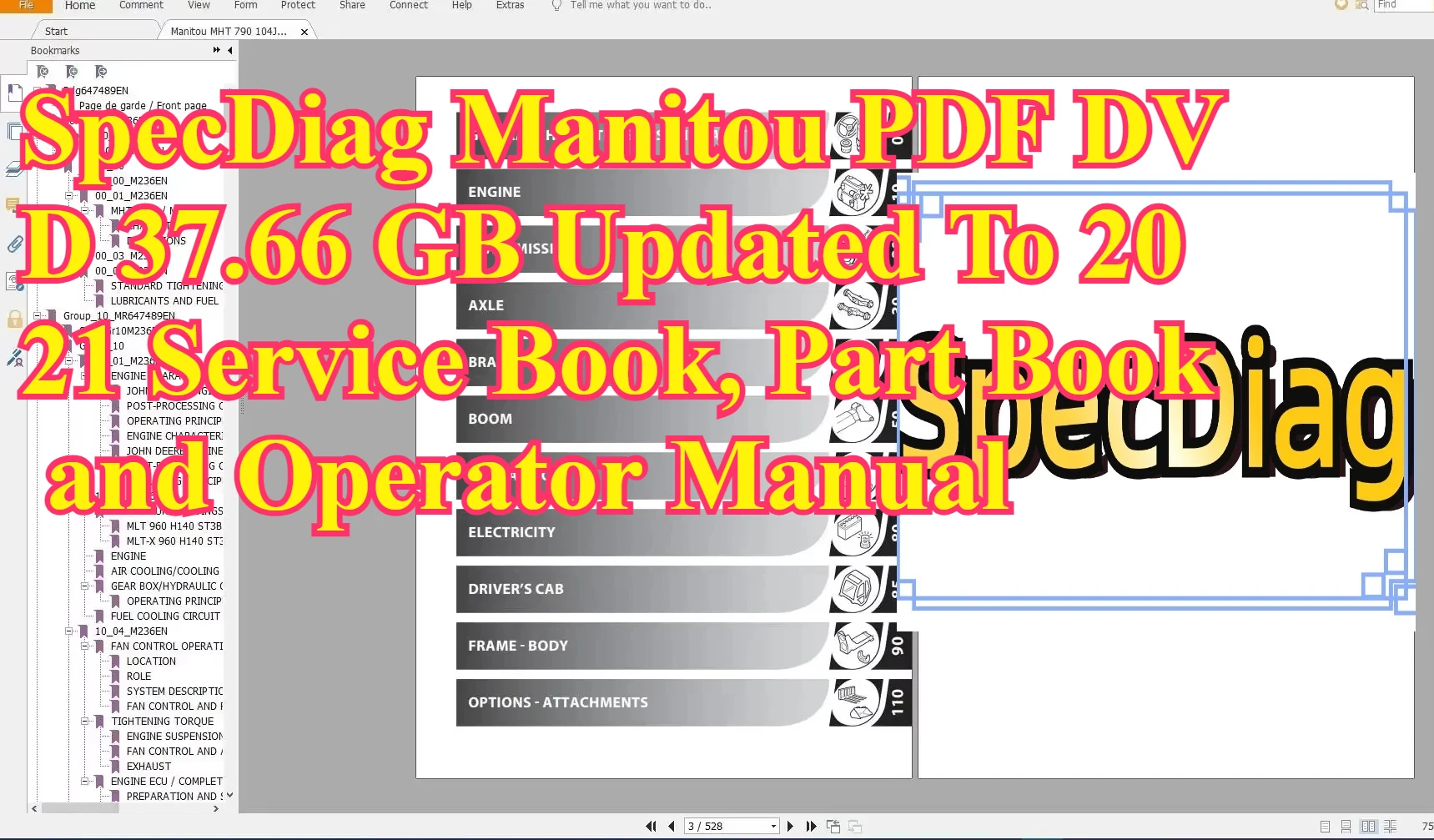 

PDF-DVD SpecDiag Manitou 37,66 ГБ, обновленный в книге обслуживания 2021, книга деталей и руководство по эксплуатации