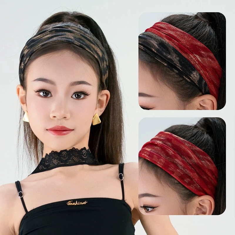 2026 Leopard Print Dance Headband For Girls Black Lace Hair Band Latin Ballroom Competition Performance Hair Accessories VDL6054
