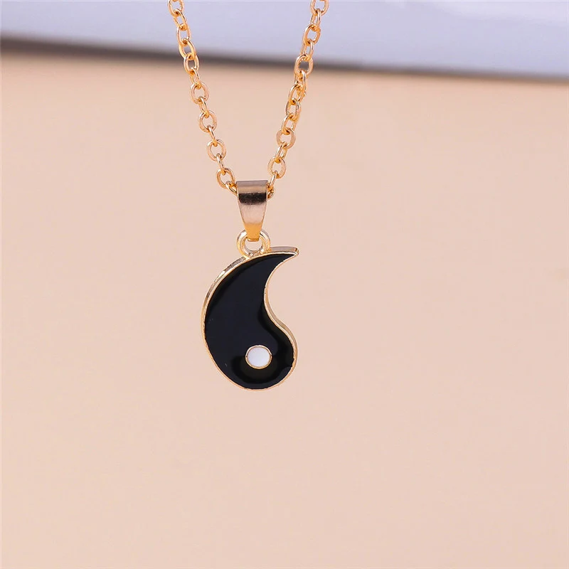 Aihua Heißer Verkauf Emaille Yin Yang Tai Chi Halskette für Frauen Männer Geburtstag Geschenk BFF Beste Freunde Paar Passenden Anhänger Halskette – Detail 4