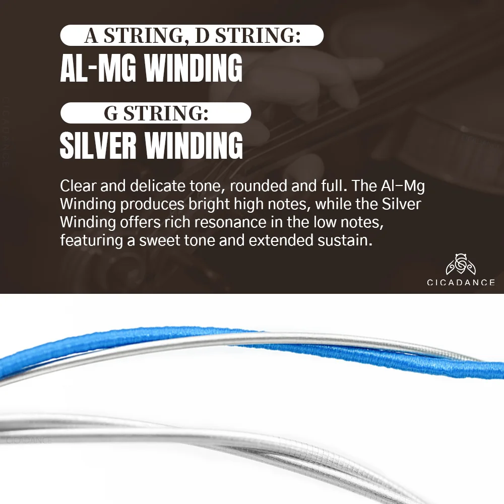 Alice A747 Professional Violin Strings Concert String  Nickel-plated High-carbon Steel Nylon Core Silver Wound Gift for Musician