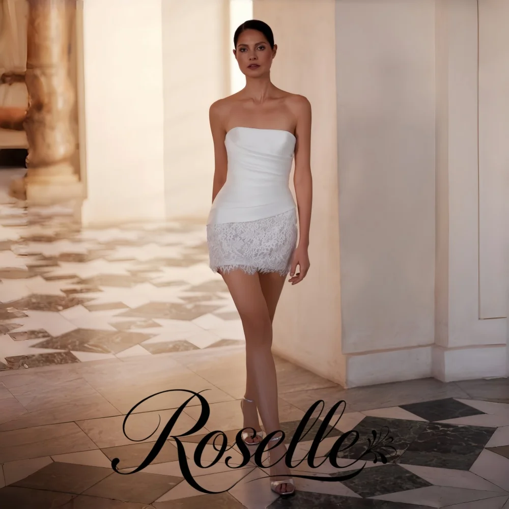 ROSELLE Sexy Strapless Sleeveless Mini Sheath Wedding Dress Lace Pleated Open Back 2026 Bridal Gown Customized Vestido De Novia
