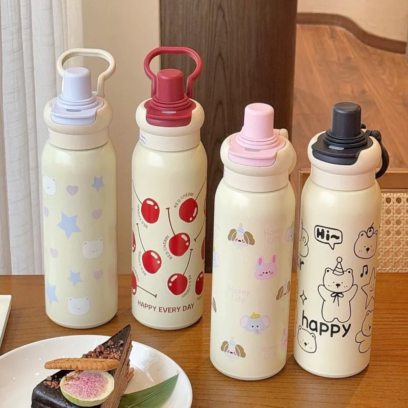 

Kawaii Cherry Bear Tumbler Sport Thermos Water Bottle Stainless Steel Drinking Bottle Insulated Portable Thermal Cup Woman Gift