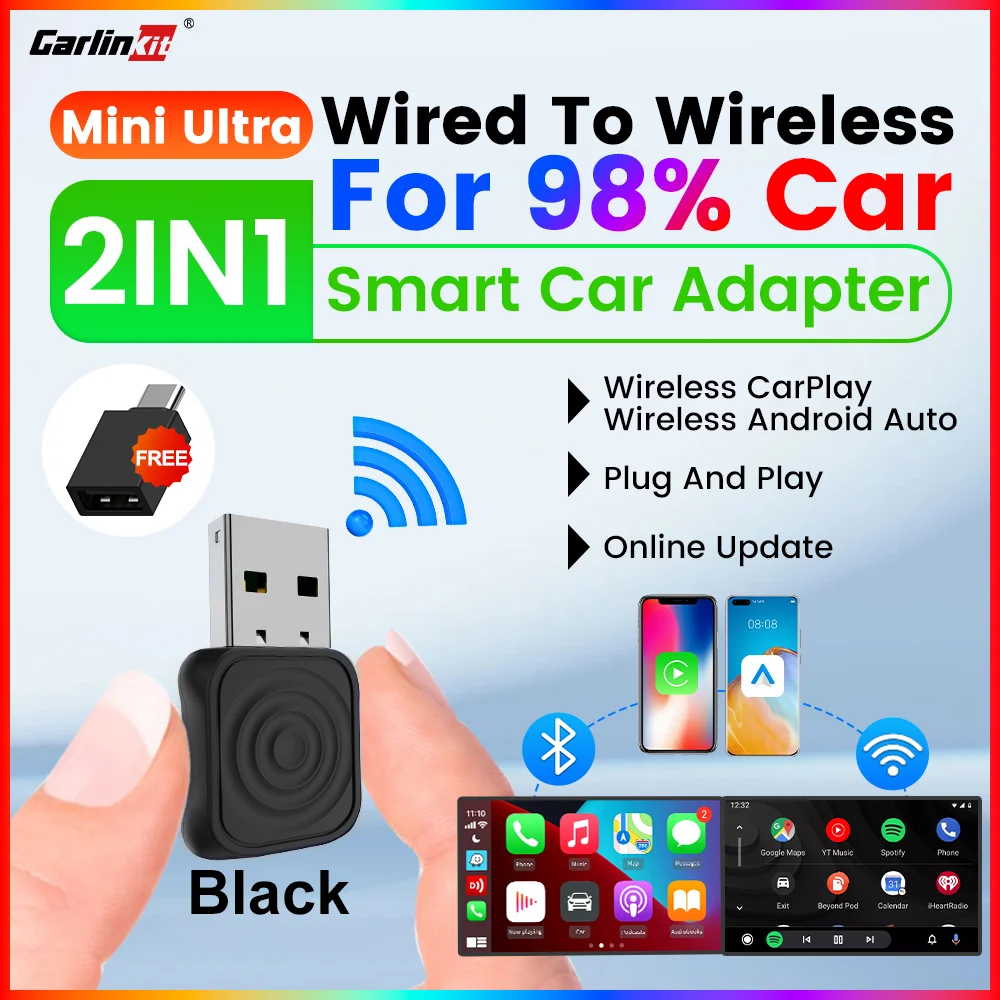 2026 Carlinkit Wireless CarPlay 2 in 1 Adapter Android auto Mini Ultra Dongle BT5.4 Wifi5.8G For Nissan Hyundai Ford Toyota VW