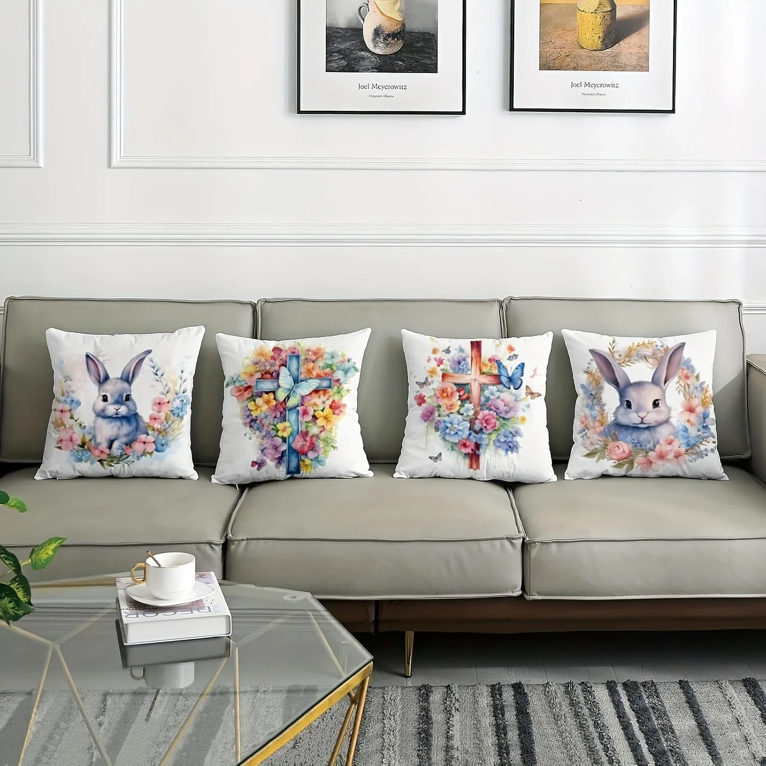 Short plush material pillowcaseHappy Easter decoration pillow cover Rabbit cross garland printing sofa cushion cover suitable fo