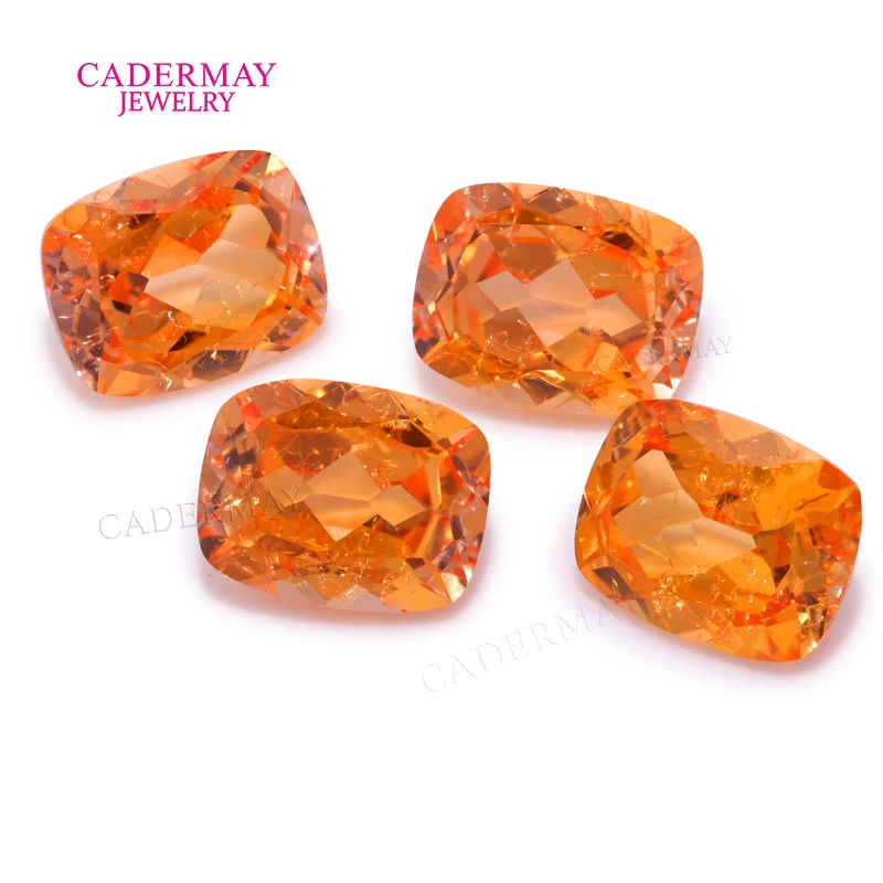 Cadermay 4x6mm-12x16mm Long Cushion Lab Fanta Sapphire With Inclusions Orange Lab Saphhire Loose Gemstones for Jewelry Making