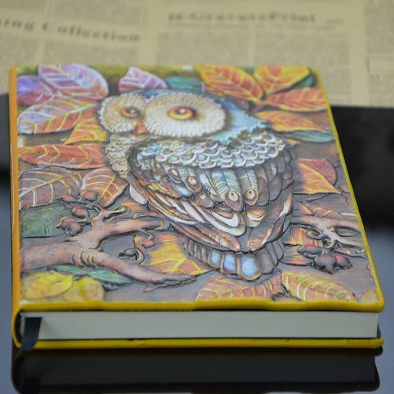 A5 European Retro Style Notebook 3D Embossed Owl Hand - Made Notebook with Embossed Design A Captivating Journal for Art Lovers