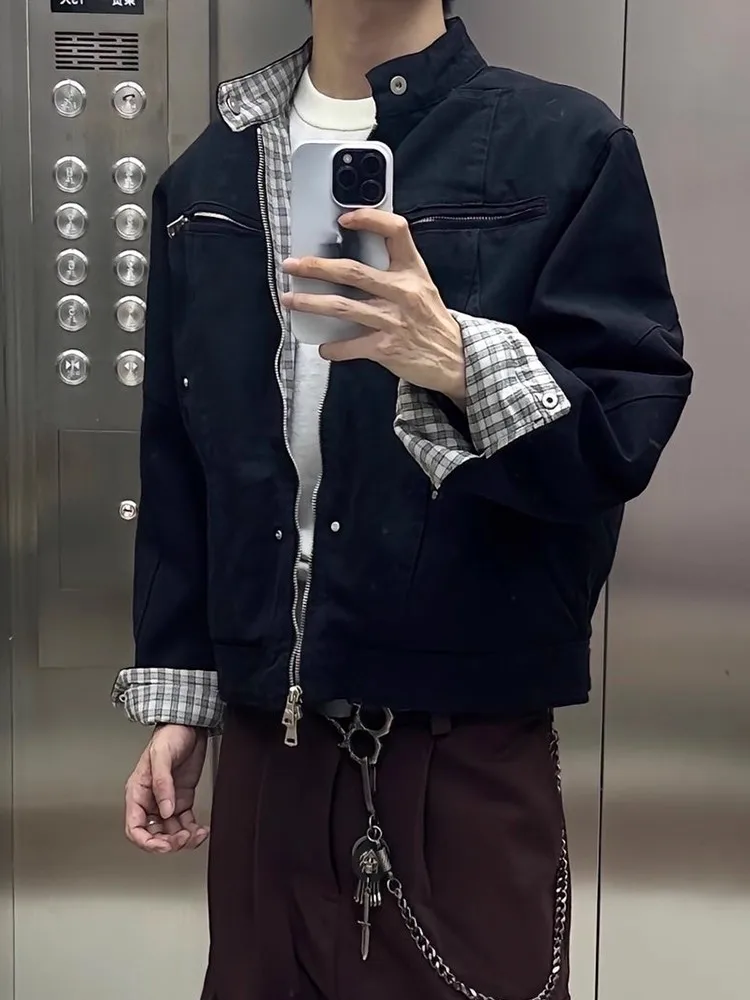 

Клетчатое лоскутное американское Sle oulder Harrington Jaet, мужское осеннее пальто High Sensation Cool Detroit, парусиновая рабочая одежда