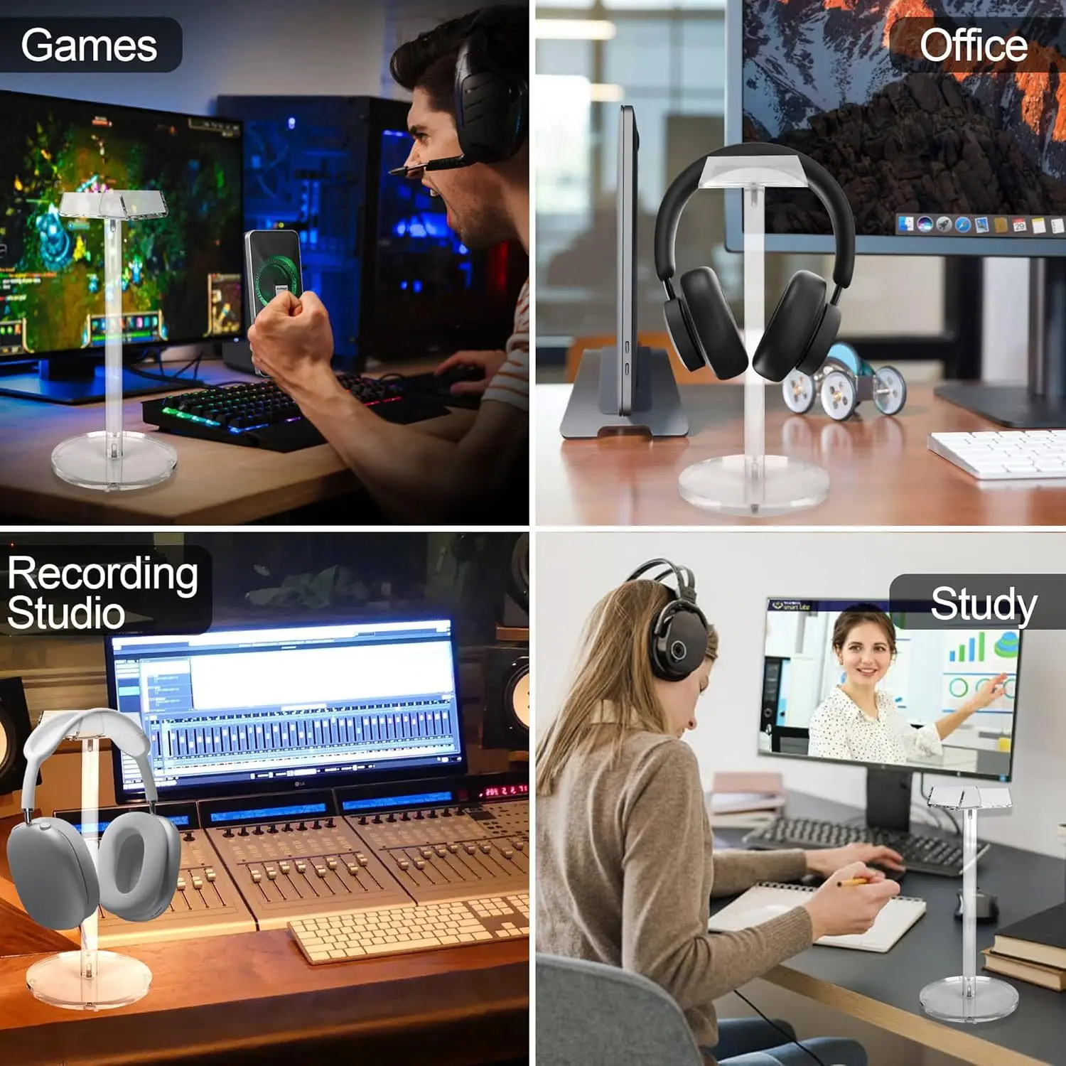 Universal Headphone Stand Acrylic Headset Holder for Gaming Earphone Desktop Headphones Support Holder