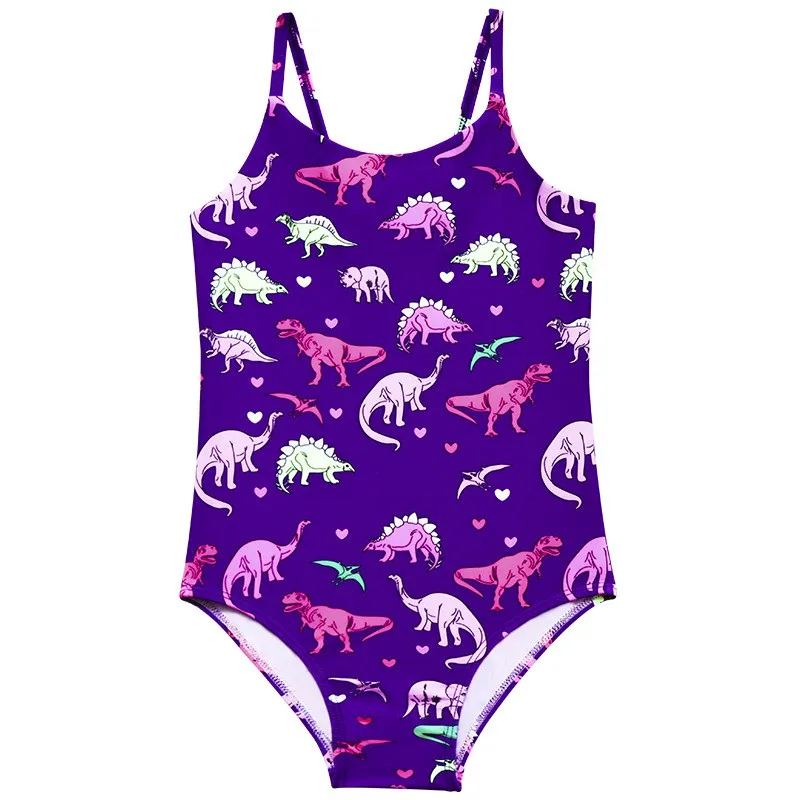 Children Girls Swimwear One Piece Dinosaur Print Baby Kids Swimsuit Summer Backless Bikini Toddler Beach Wear  2-9Years