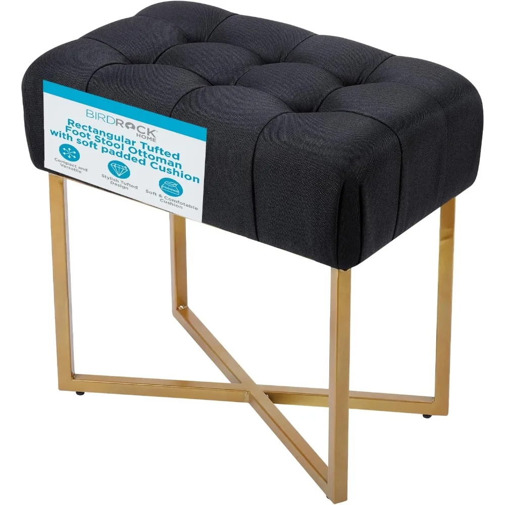

Rectangular Tufted Foot Stool Ottoman with Soft Padded Cushion - Versatile Vanity Chair for Bedroom, Living Room