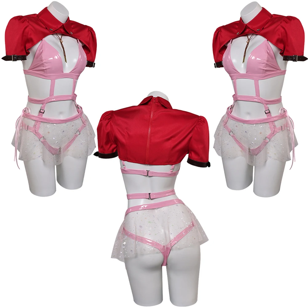 Aerith Pakaian Dalam Seksi Wanita Anime Game Final Cosplay Fantasy VII Fantasia Kalung Mantel Untuk Dewasa Kostum Penyamaran Pakaian Halloween