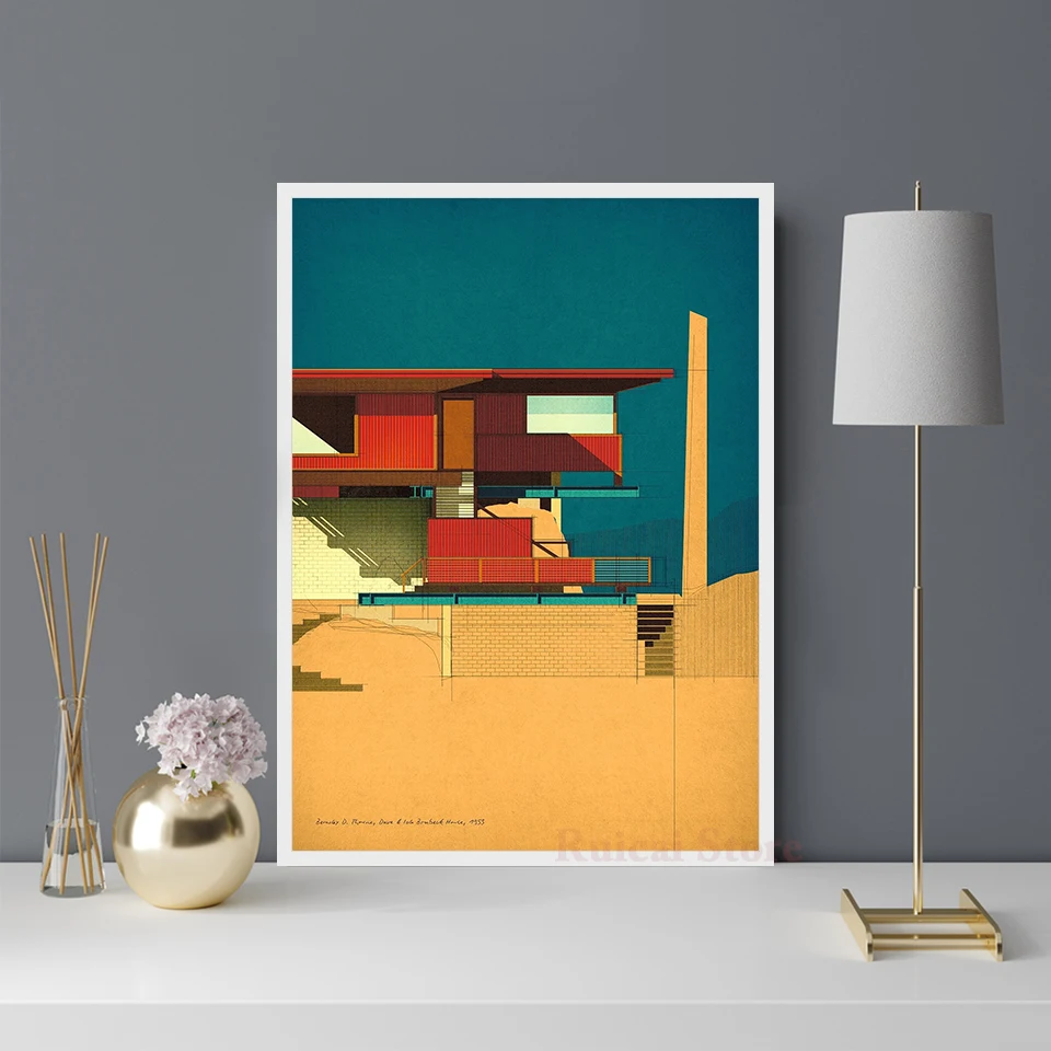 Canvas Poster Beverley D Thorne Dave & Iola Brubeck House Hillside Villa Architecture Canvas Print Architect Wall Art Unframed
