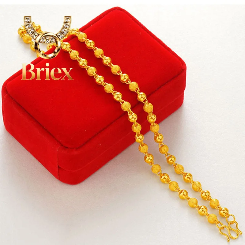 Briex Jewelry AU999 gold round bead necklace 24K real gold matte collarbone chain fashionable atmospheric and versatile men and