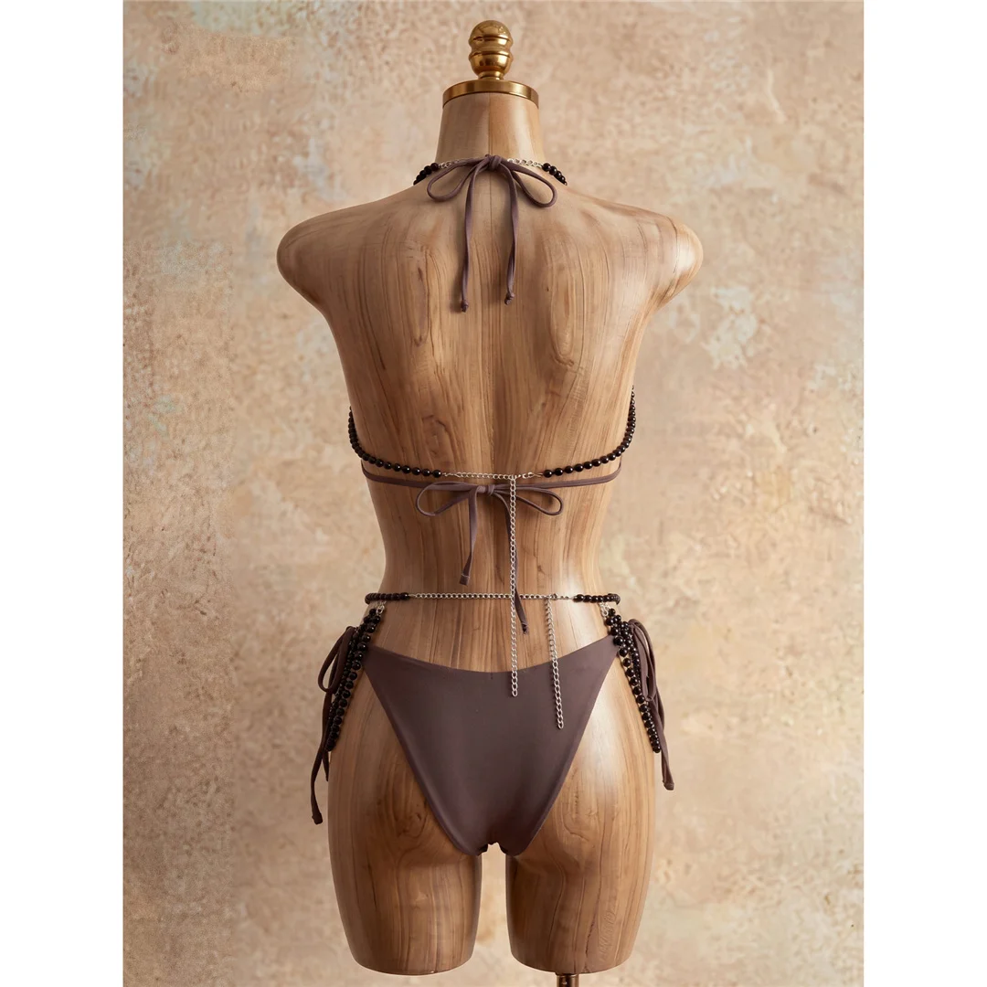 Perlen-Überwurf-Bikini, Damen-Badeanzug, Damen-Bademode, vierteiliges Bikini-Set, hoch geschnittene Beine, Badeanzug, Badebekleidung, V8222 – Detail 6