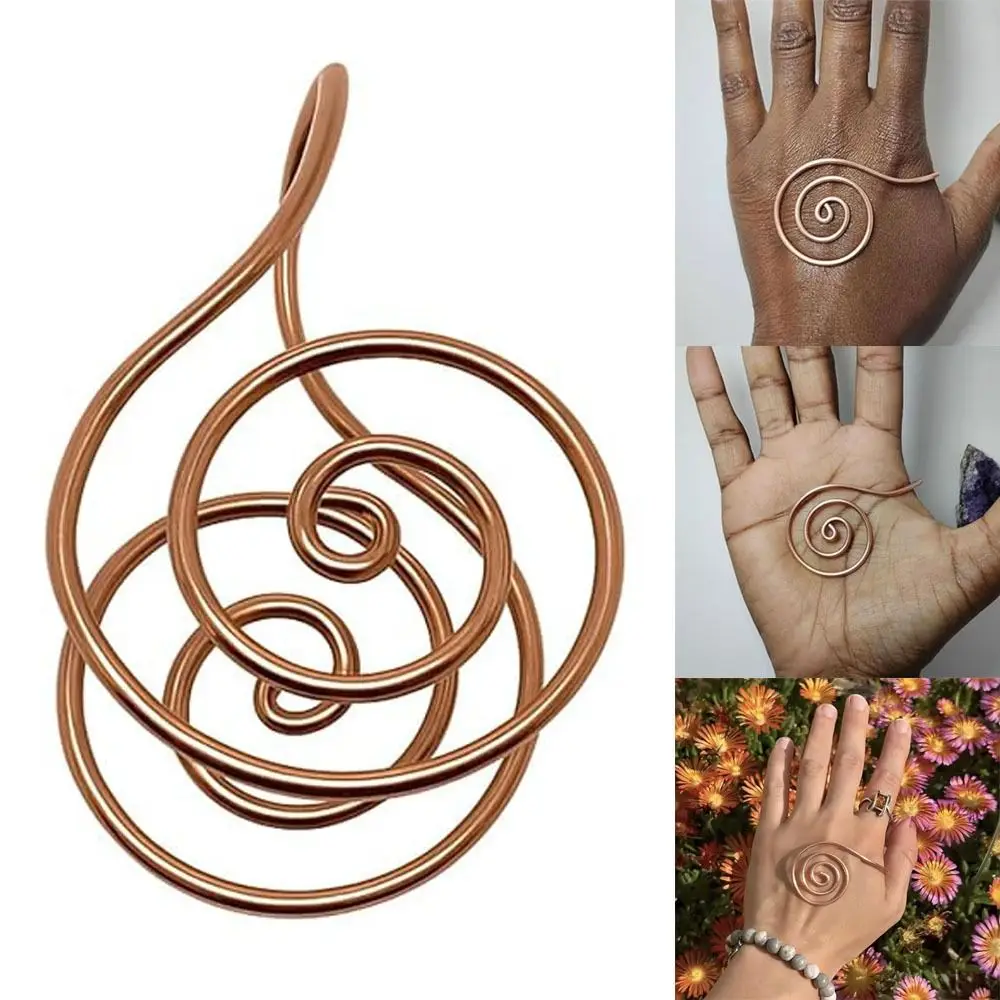 Anel de palma de cobre ajustável, acessórios de joias artesanais, anel de palma espiral portátil, anel de mão espiral de energia reiki