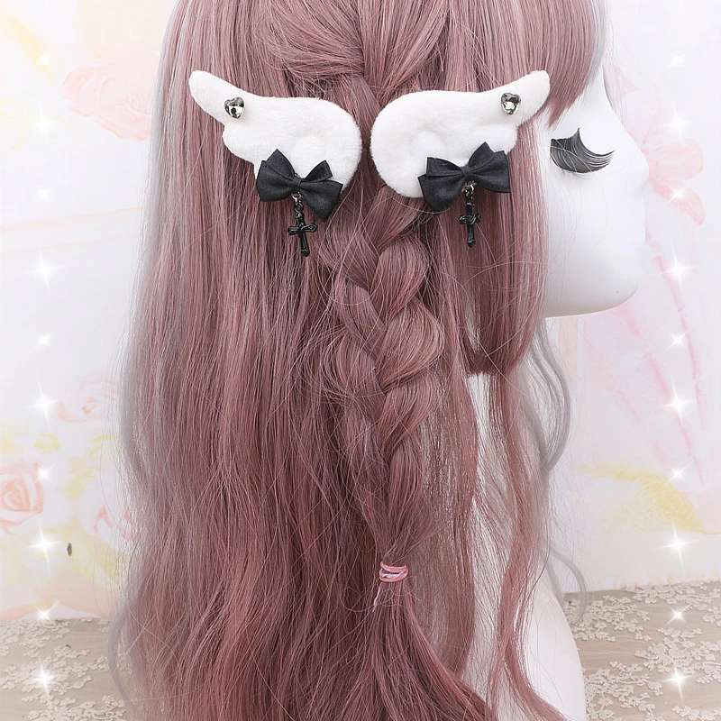 1 пара аксессуаров для волос Y2K для девочек, подвеска в виде креста, бант, декор, заколки для волос, черно-белые милые крутые заколки в форме сердца, заколки для волос со стразами