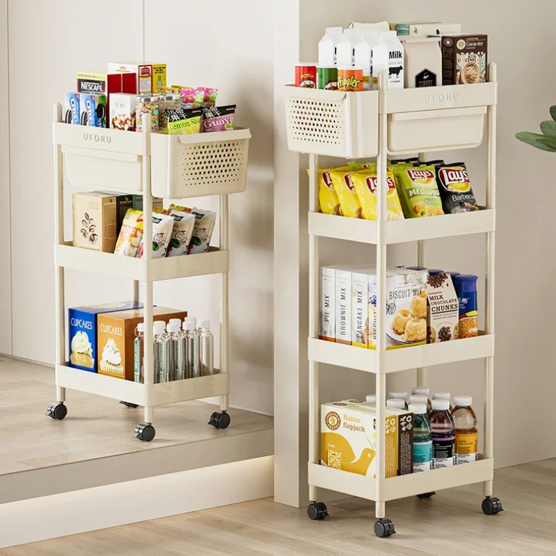 Mobile Multilayer Stacked Crevice Storage Rack Multifunctional Bathroom Kitchen Storage Cart Living Room Snack and Beverage Rack
