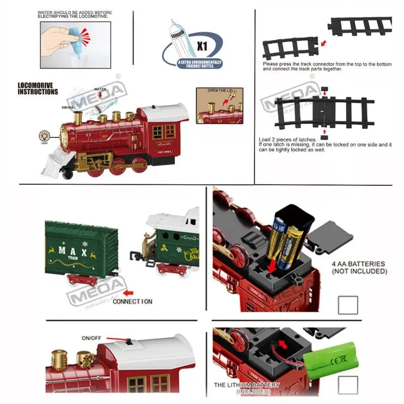 Battery Powered Christmas Electric Trains Toy with Light&Sound Kids Engineering Car Xmas Railway Track Vehicle Birthday Gift