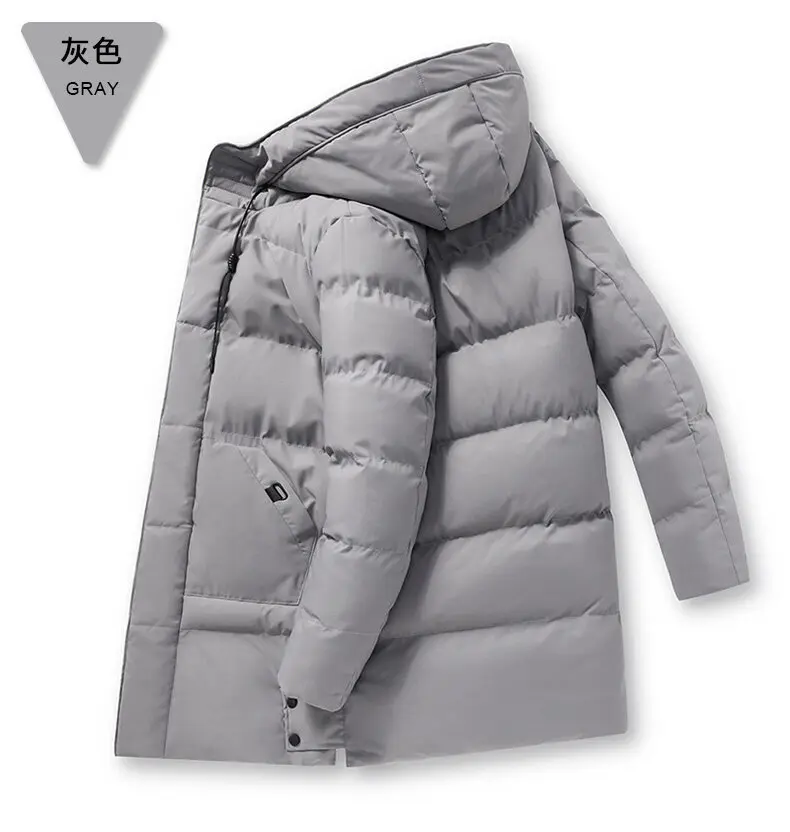 Men Mid Long Hooded Padded Cotton Jacket Plus Size Thick Warm Quilted Winter Coat Drawstring Hood Casual Cold Weather Outerwear
